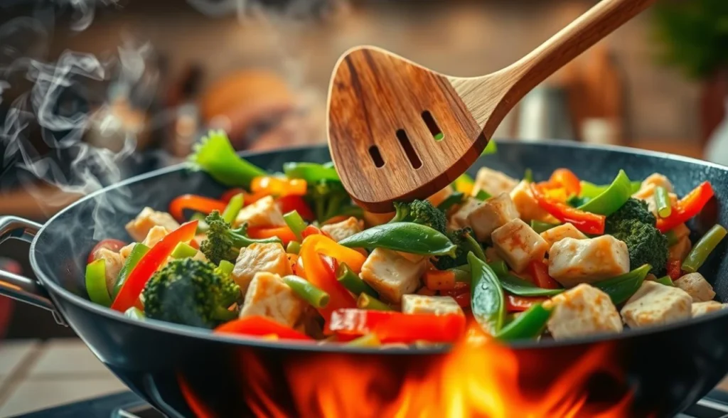 Receita de wok de 15 minutos com legumes e proteína