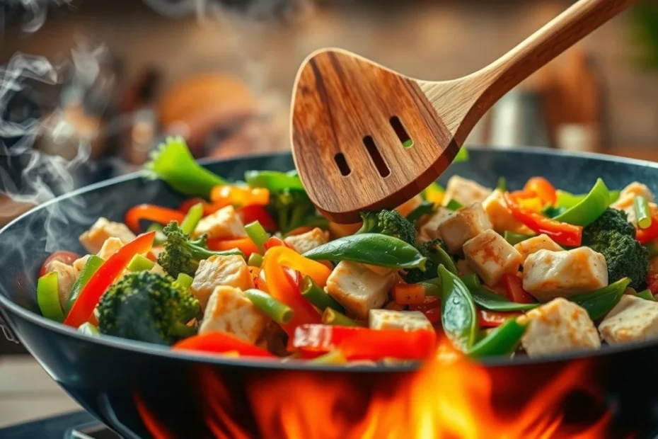 Receita de wok de 15 minutos com legumes e proteína